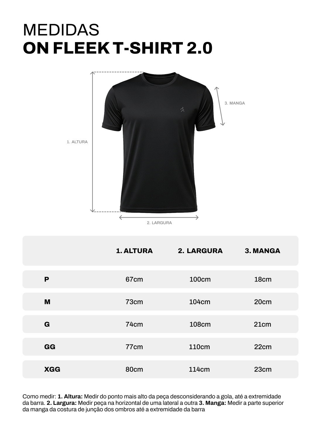 Tabela de medidas de On Fleek T-Shirt Fit - Preta