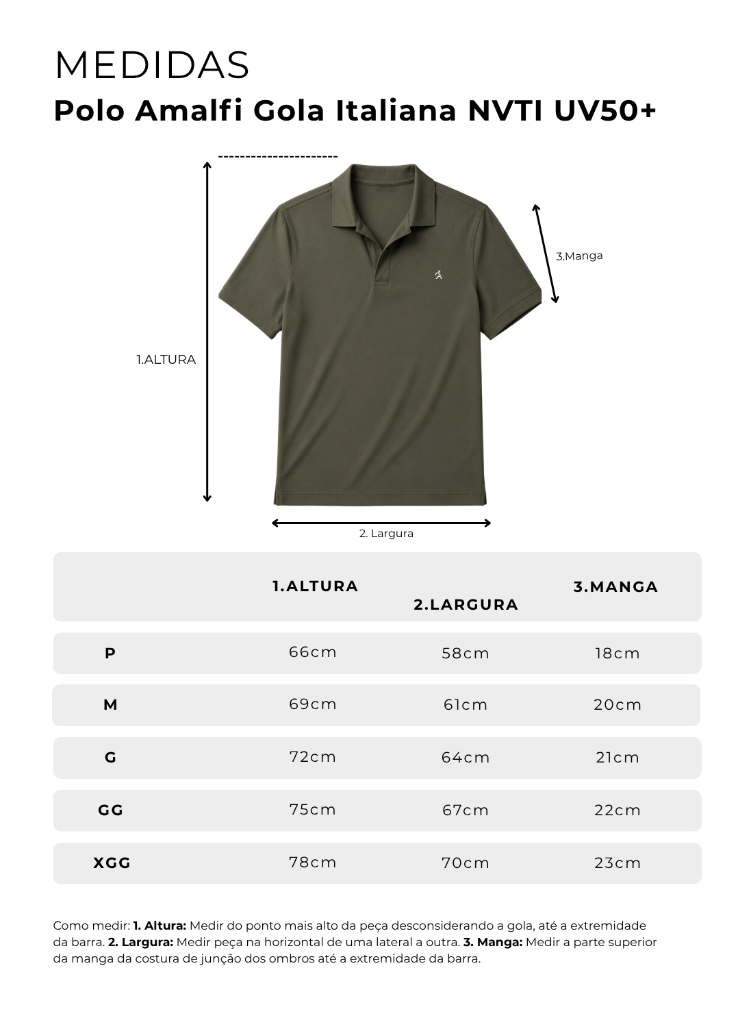 Tabela de medidas de Polo Amalfi Gola Italiana NVTI UV50+