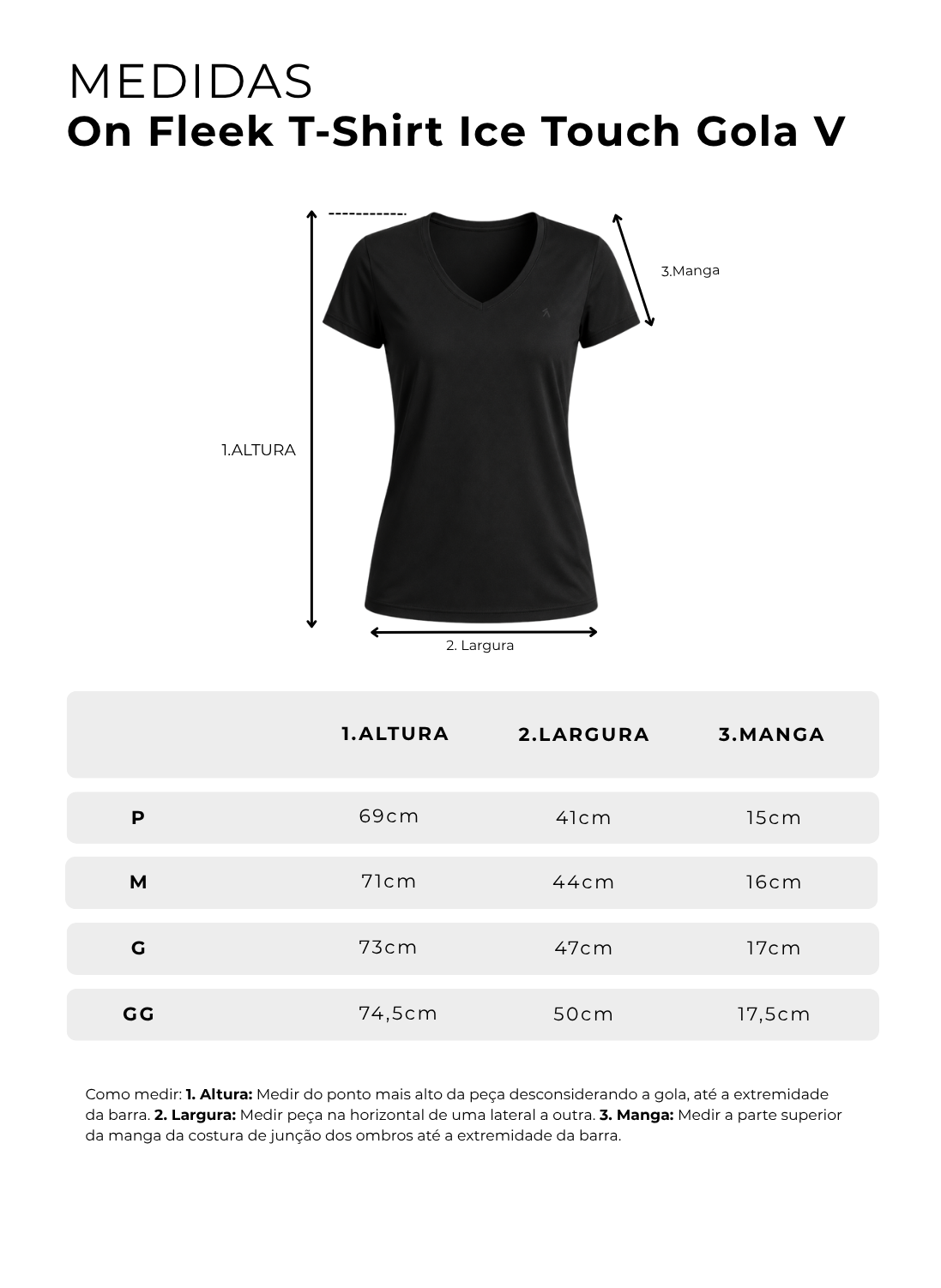 Tabela de medidas de On Fleek T-Shirt Ice Touch Gola V