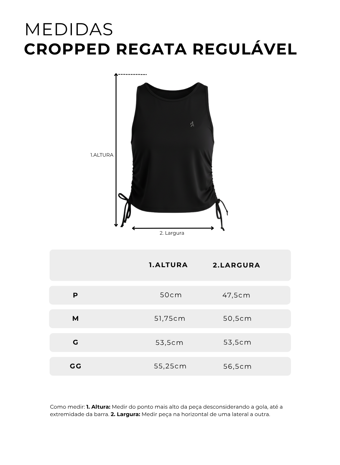 Tabela de medidas de Cropped Regata Regulável