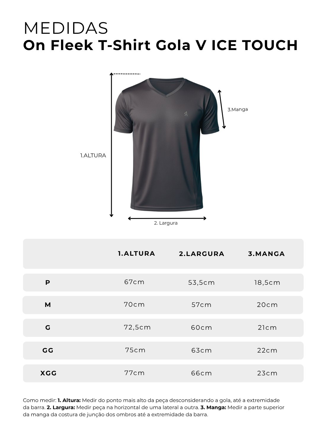 Tabela de medidas de On Fleek T-Shirt Ice Touch Gola V