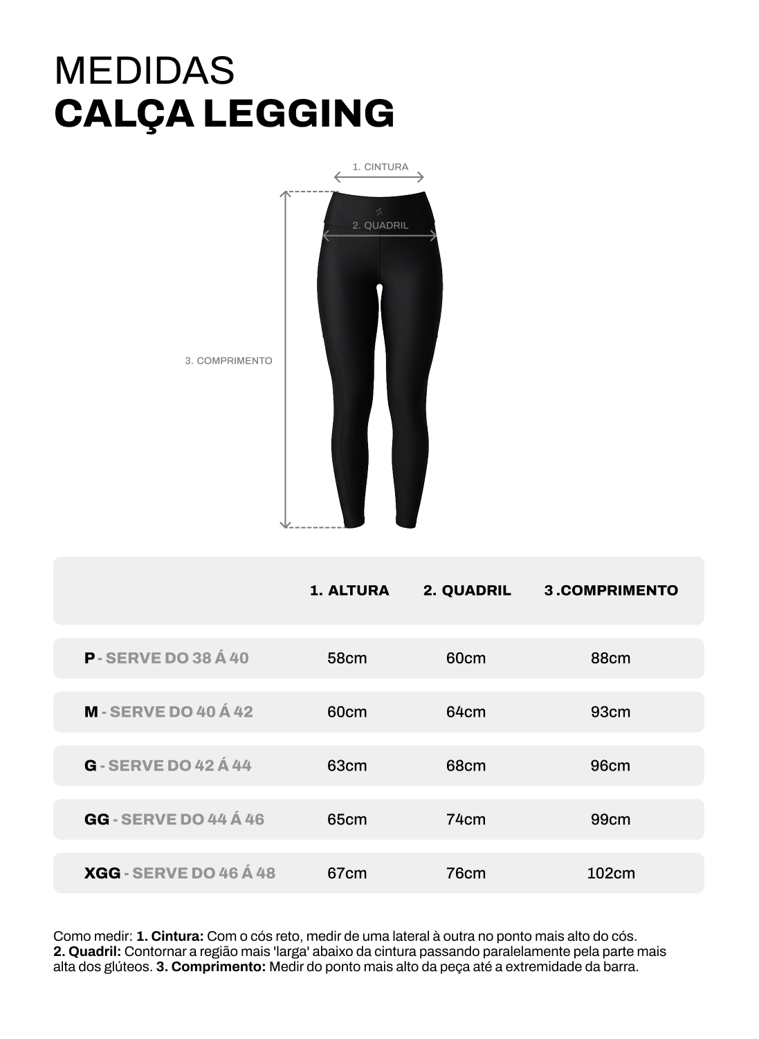 Tabela de medidas de Legging Titanium