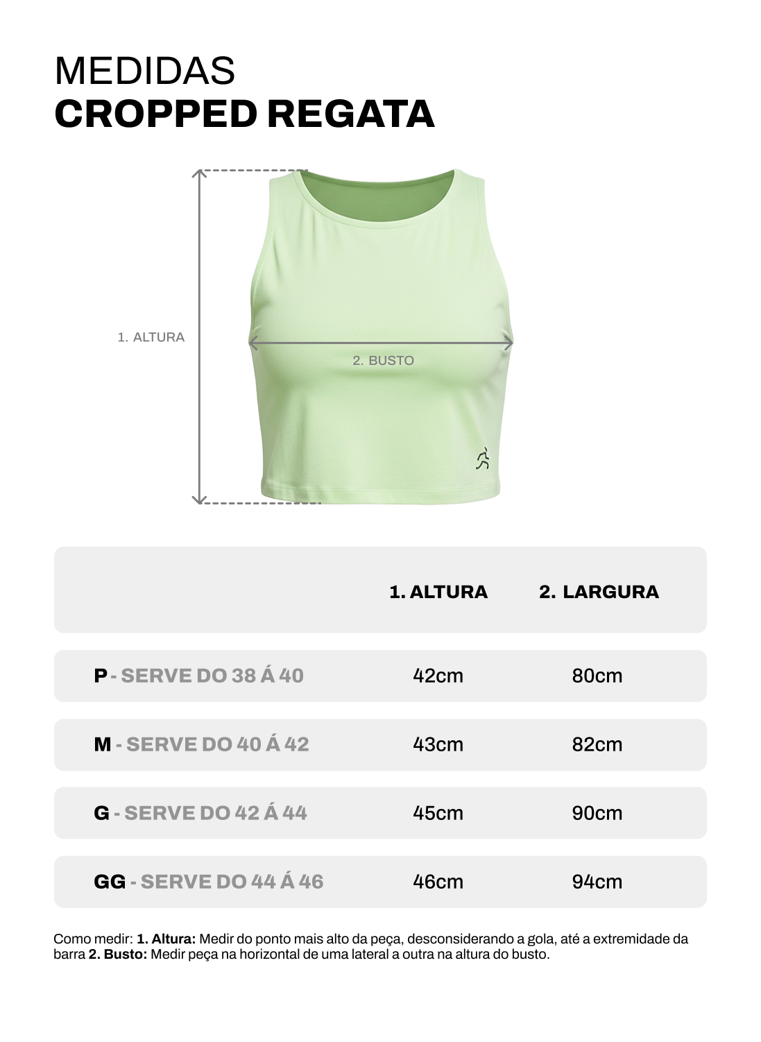 Tabela de medidas de Cropped Regata On Fleek | Aberto Atrás - Preto
