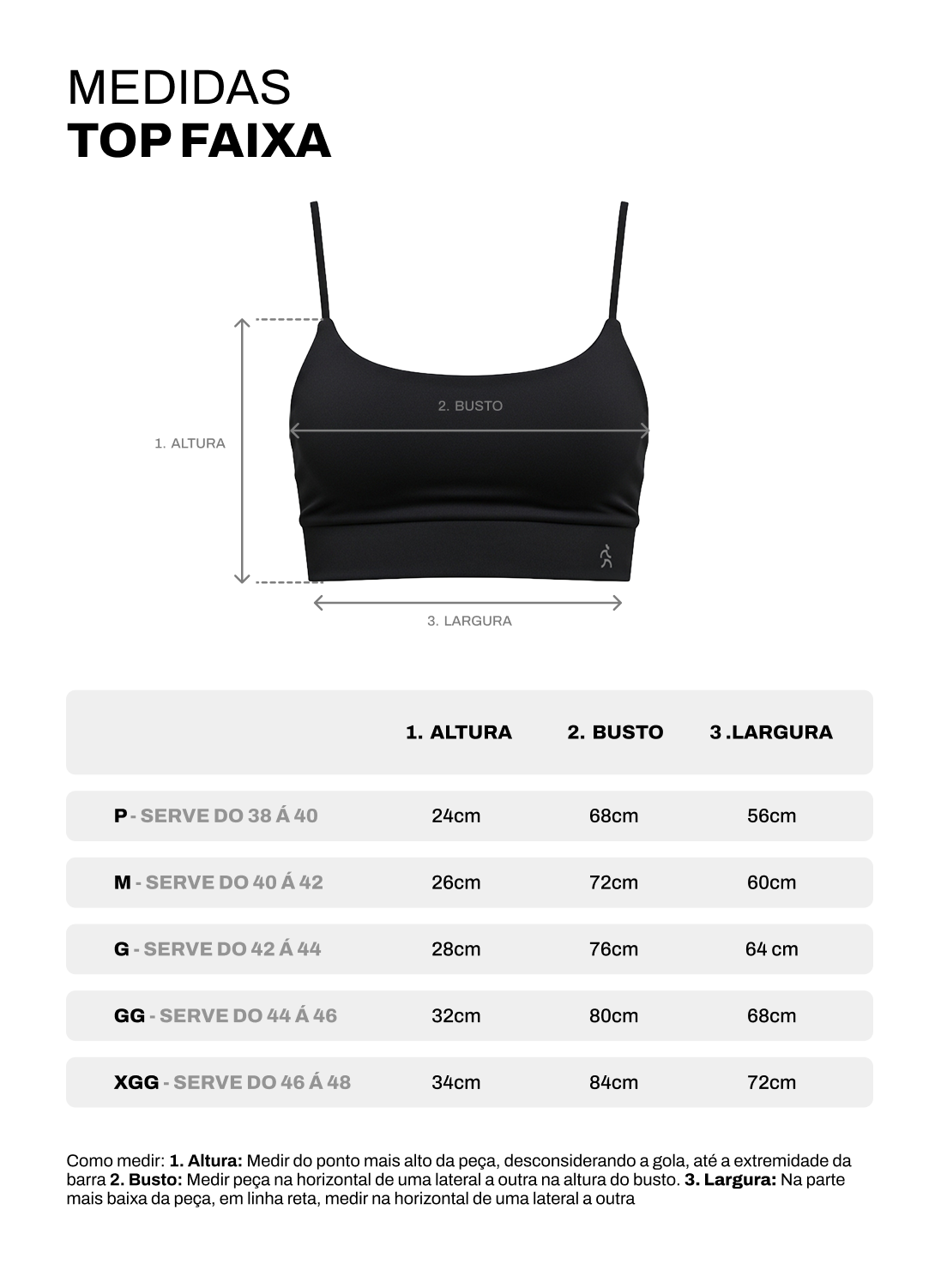 Tabela de medidas de Top Faixa Titanium