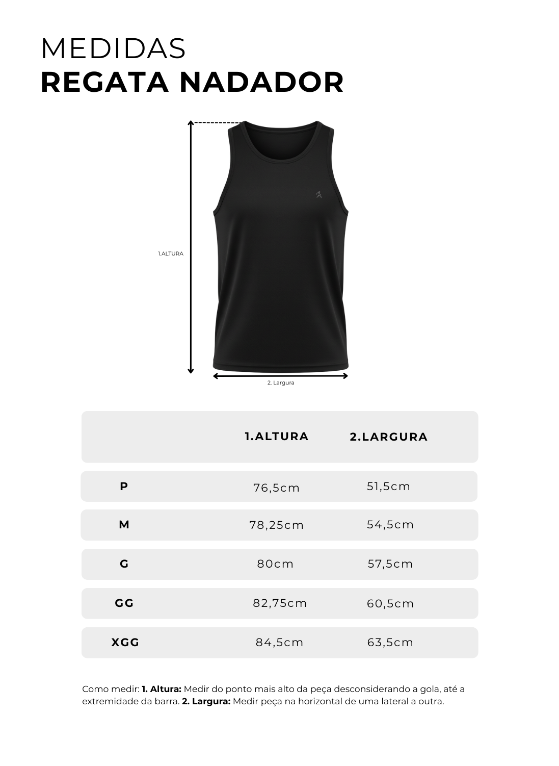 Tabela de medidas de Regata Nadador Masculina